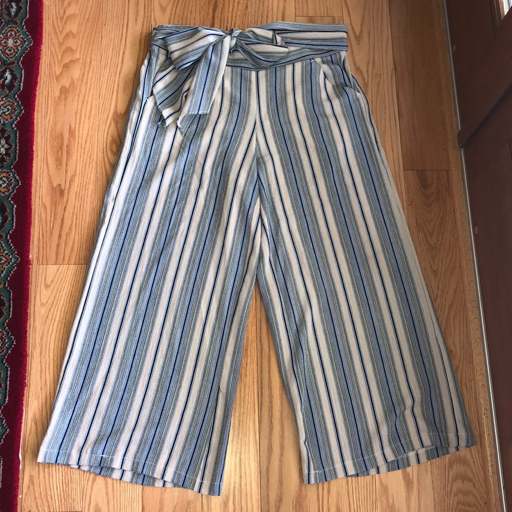 Striped Wide-Leg Tie Waist Pants